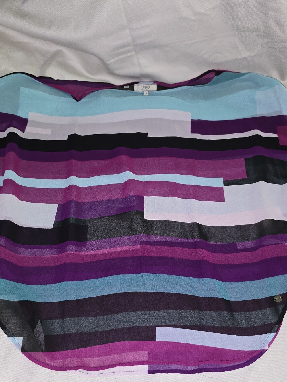 Guess Women's sz Small Sheer Dolman Short Sleeve Multicolor Blouse
